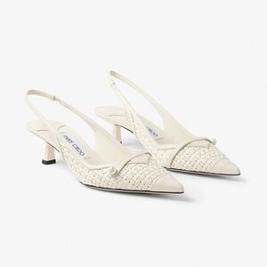 Jimmy Choo Amita 45 Latte Leather and Raffia Slingback Heels - Size 35 - NEW!